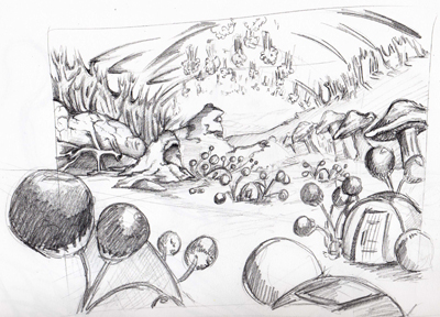 concept art for the game's first level in the lungs