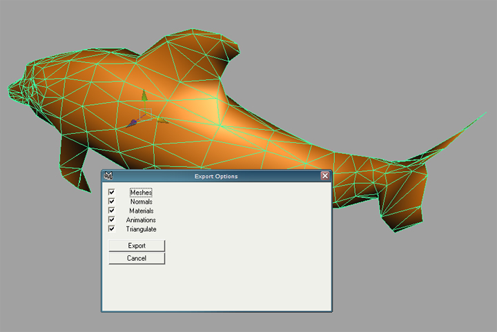 Exporting options menu